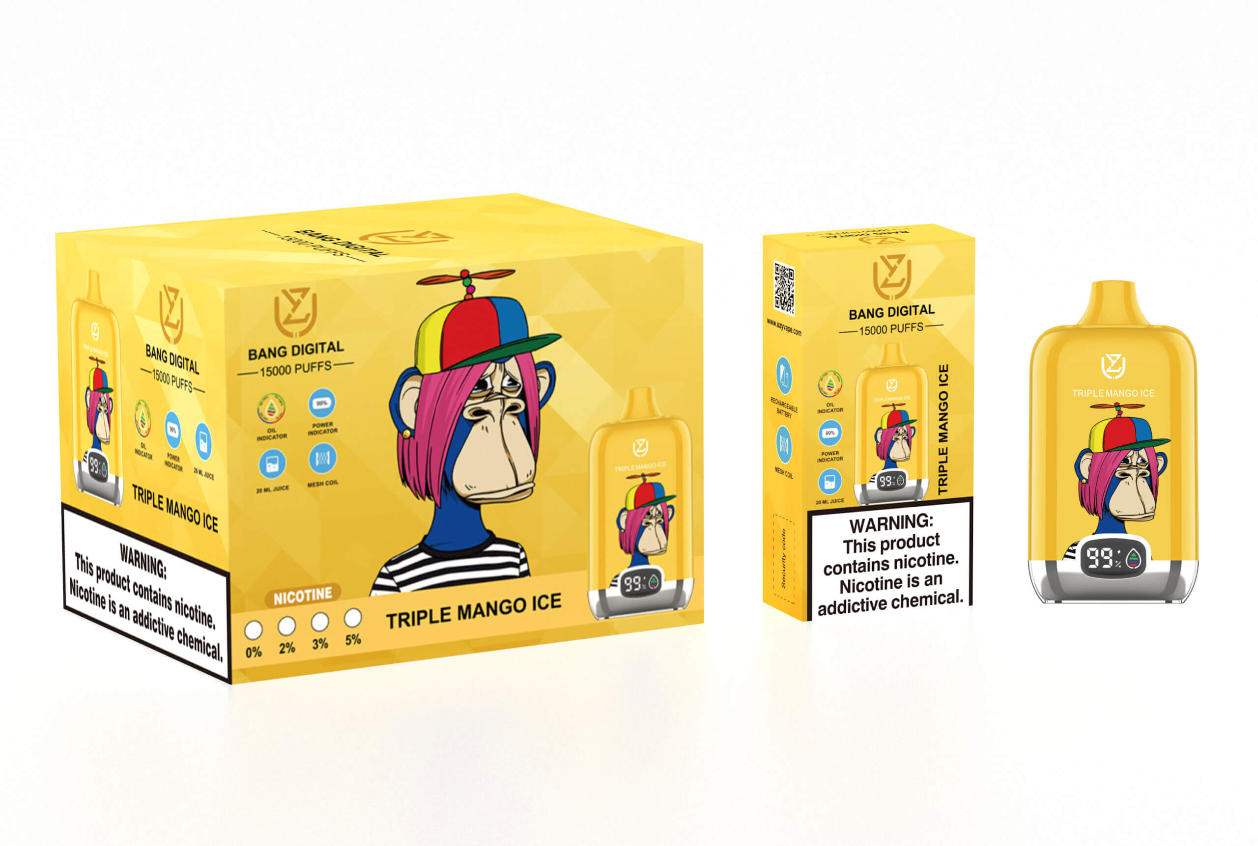 UZY Bang Digital 15000 bouffées affichage LED Vape cigarette électronique originale