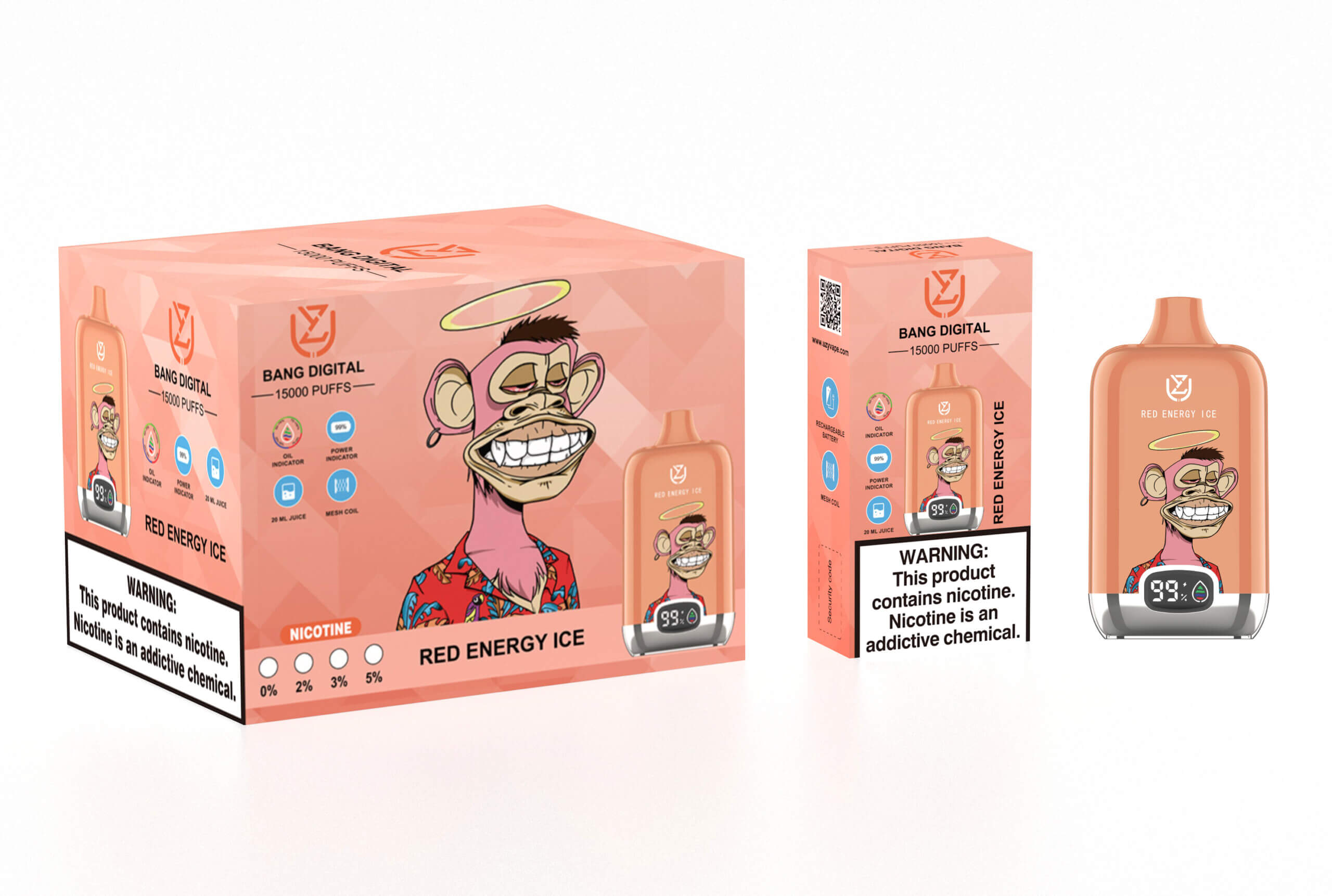 UZY Bang Digital 15000 bouffées affichage LED Vape cigarette électronique originale