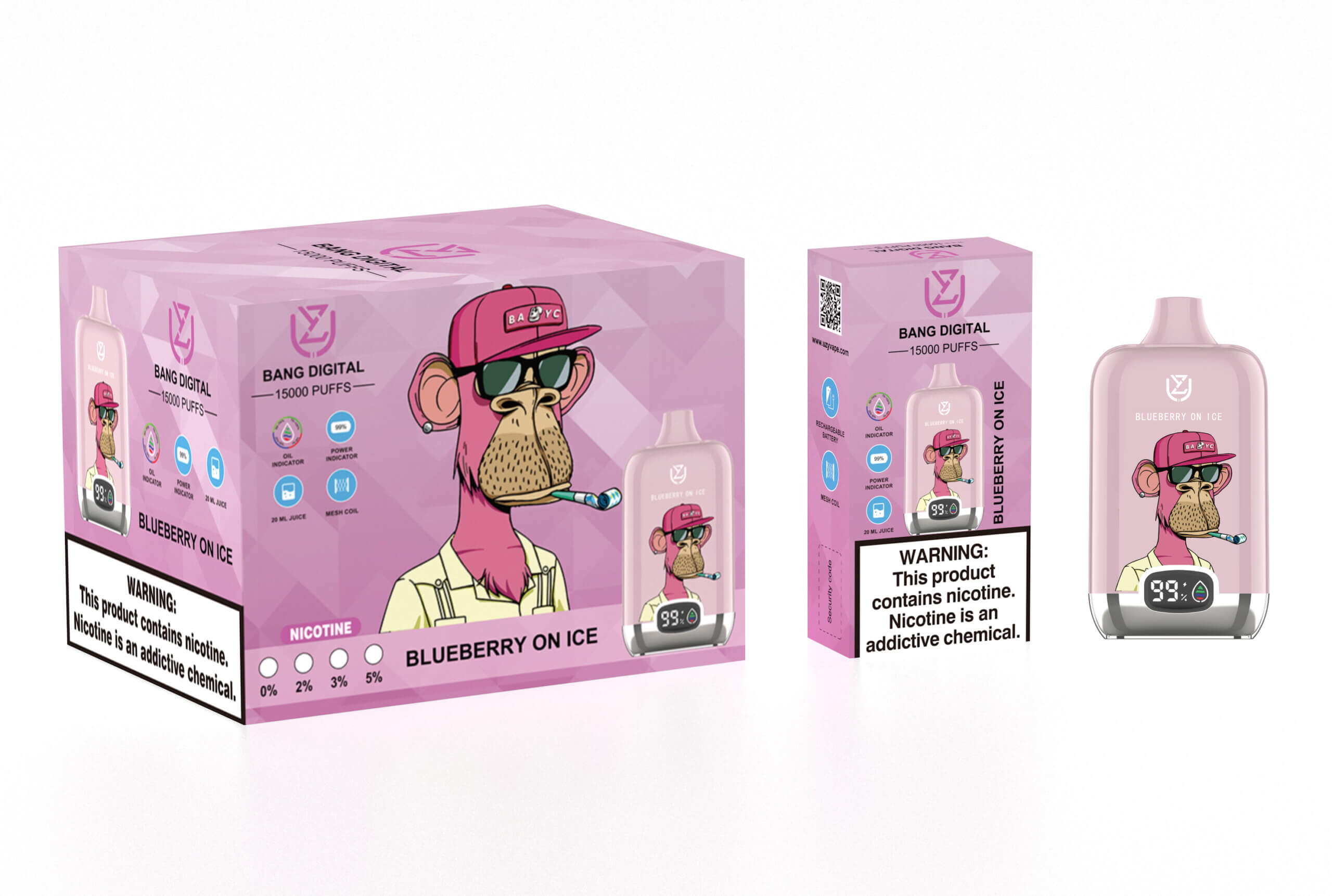 UZY Bang Digital 15000 bouffées affichage LED Vape cigarette électronique originale
