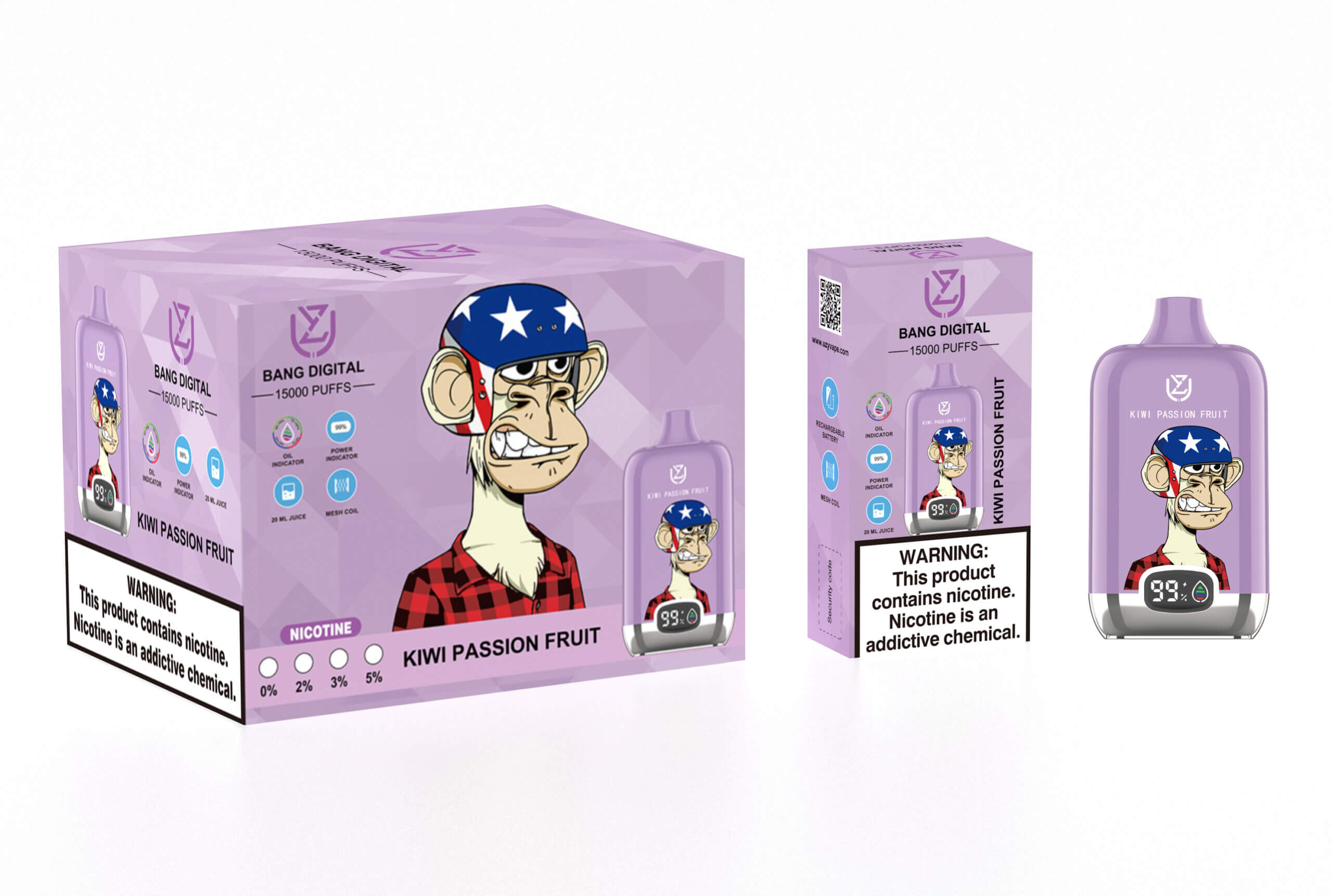 UZY Bang Digital 15000 bouffées affichage LED Vape cigarette électronique originale