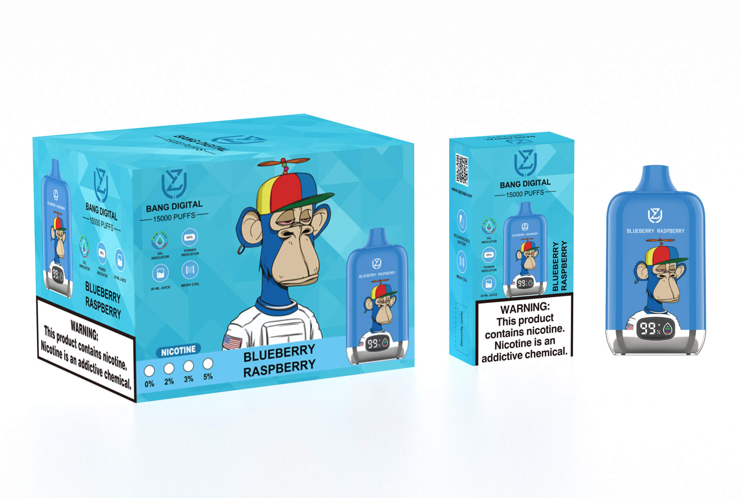 UZY Bang Digital 15000 bouffées affichage LED Vape cigarette électronique originale