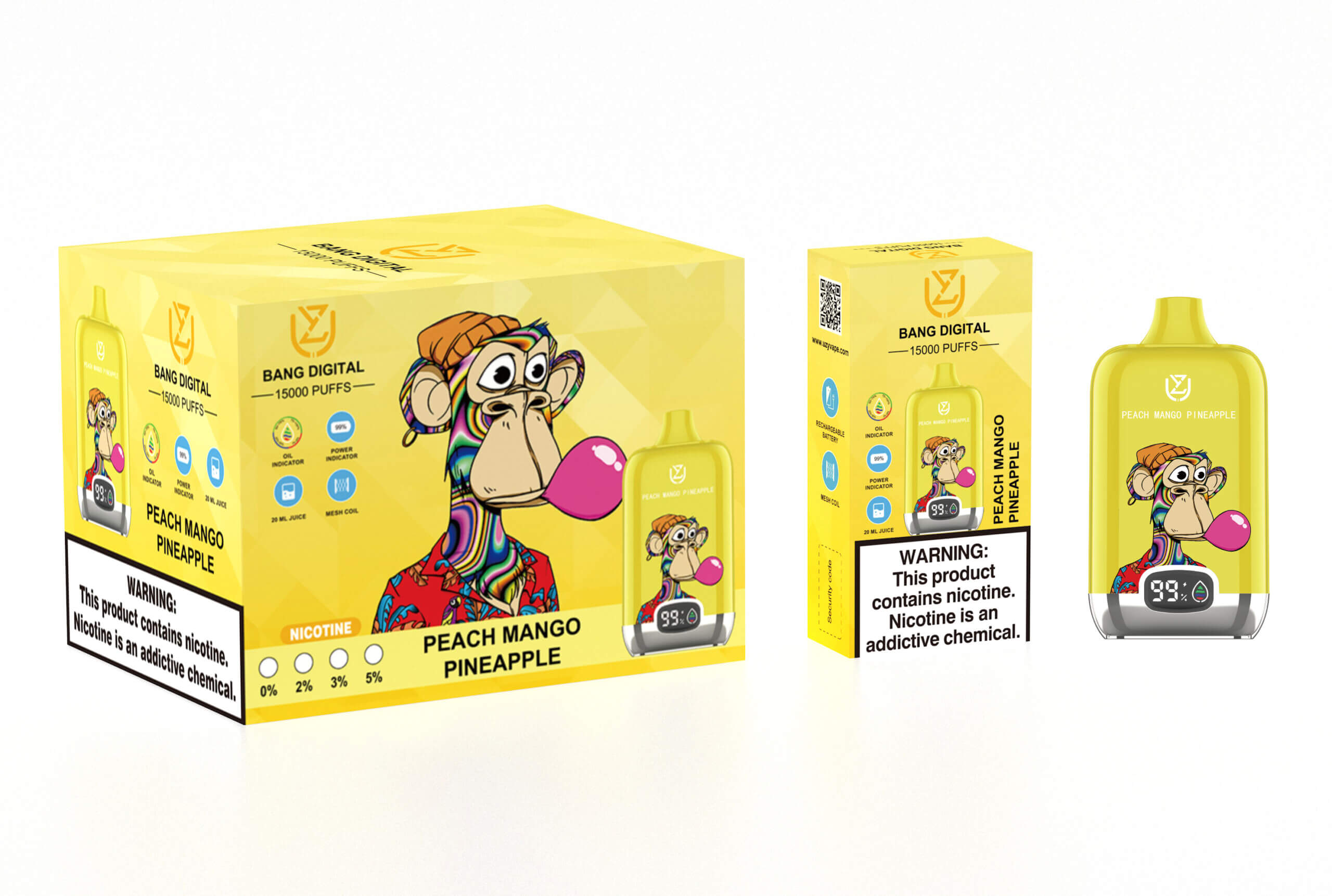 UZY Bang Digital 15000 bouffées affichage LED Vape cigarette électronique originale