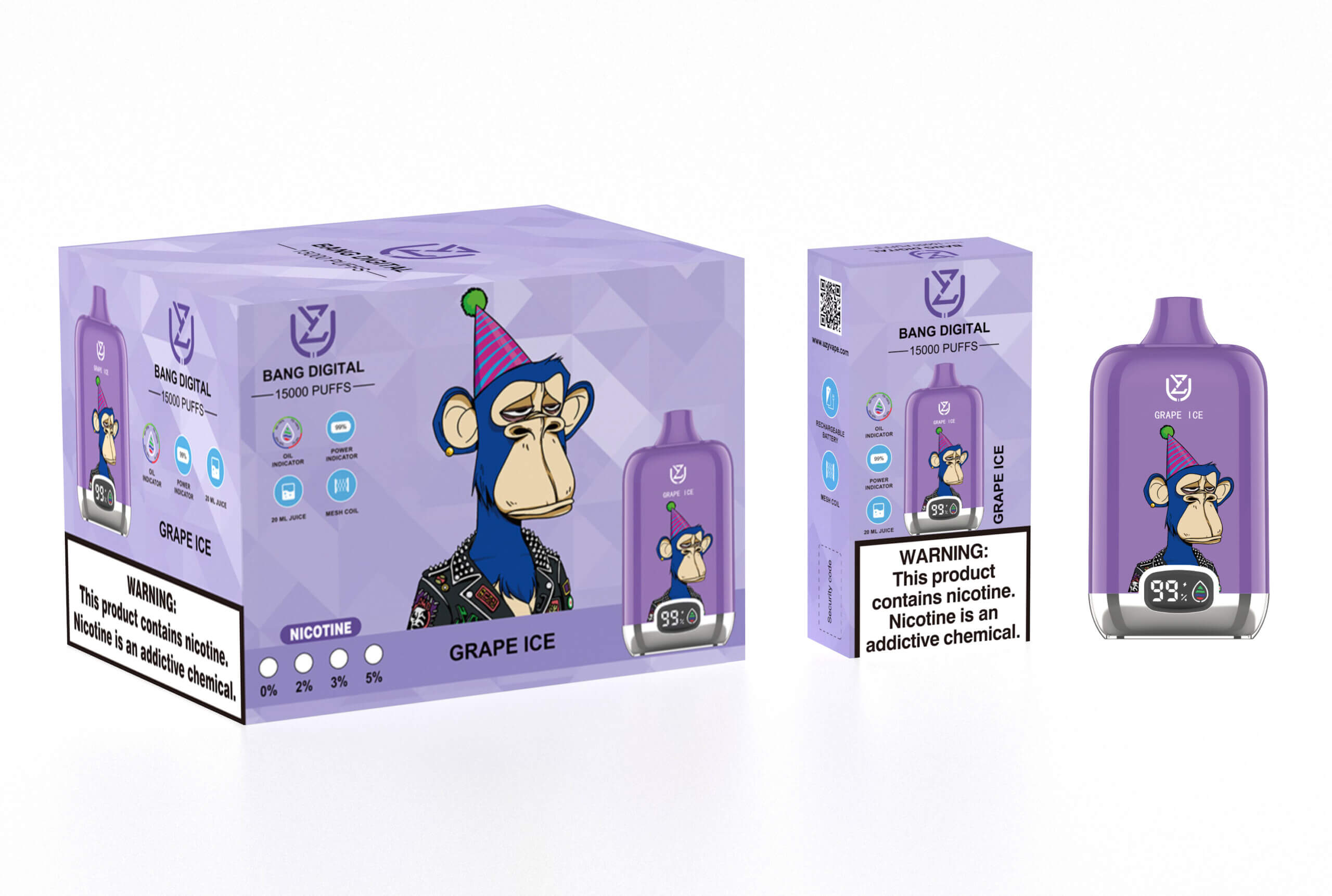 UZY Bang Digital 15000 bouffées affichage LED Vape cigarette électronique originale