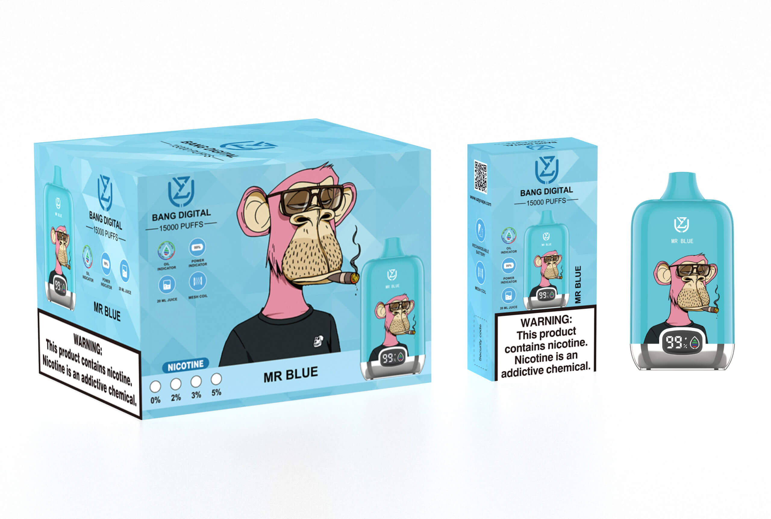 UZY Bang Digital 15000 bouffées affichage LED Vape cigarette électronique originale