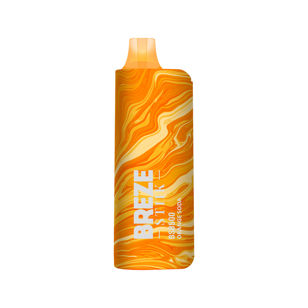 Orange and white swirled design vape device labeled "BREZE STIK BS5000 Orange Soda."