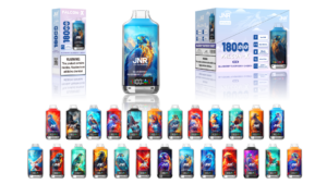 JNR Falcon-X disposable vape packaging and devices in various vibrant designs featuring falcon illustrations, with flavors such as Blueberry Raspberry Cherry, and a display of multiple color variations.