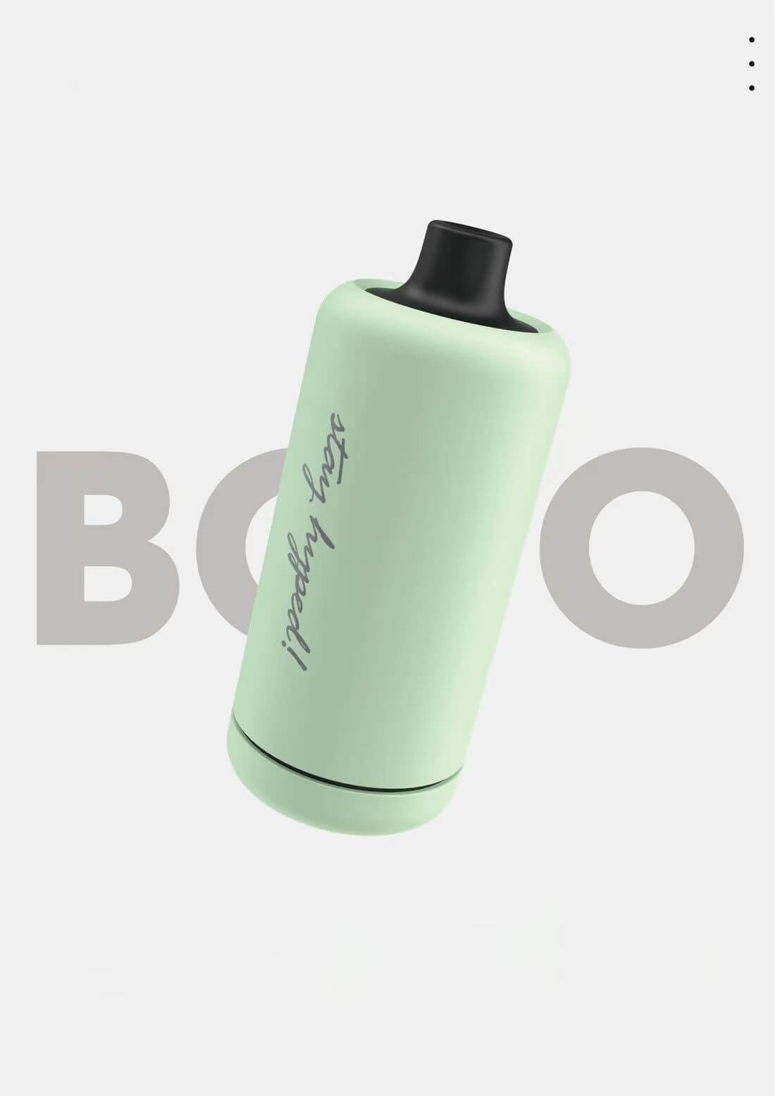A pastel green cylindrical vaping device with a black mouthpiece and the text "stay hyped!" displayed against a light gray background.