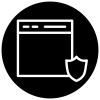Icona di una finestra del browser web con il simbolo di uno scudo, che rappresenta la sicurezza online o la protezione del web.