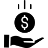 L'icona di una mano che tiene una moneta da un dollaro, che rappresenta un sostegno finanziario o un'assistenza monetaria.