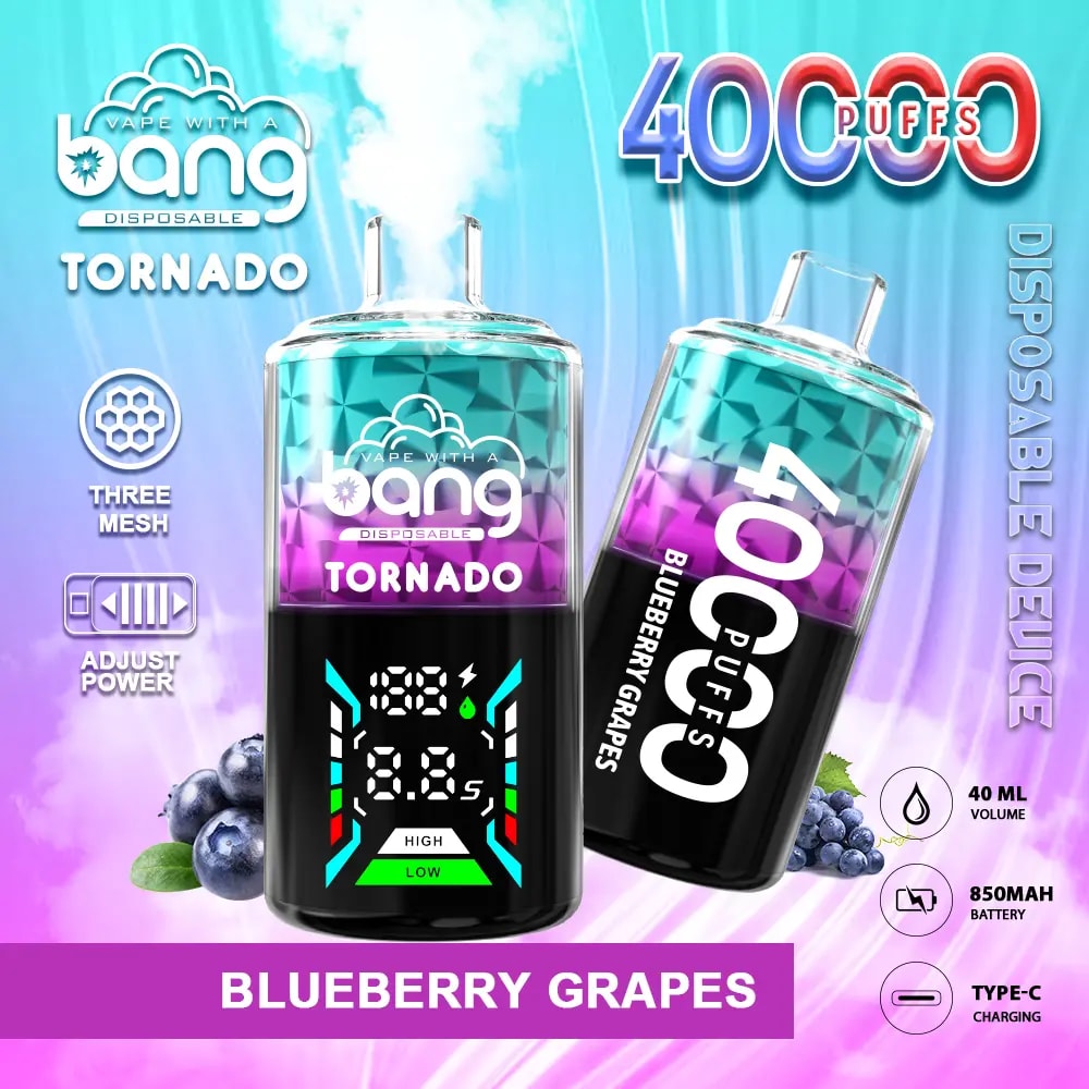 Bang Tornado 40000 40K Puffs 40mL Capacity Vape Three Mesh Original E-Cigarette- BLUEBERRY GRAPES
