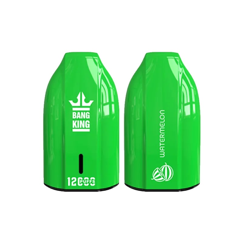 Green Bang King disposable vape device with "Watermelon" flavor branding and 12 puffs capacity indicator.