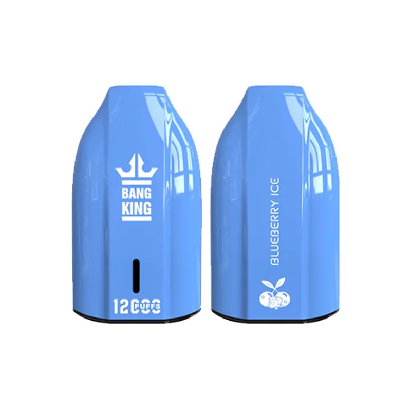 Blue Bang King disposable vape device with "Blueberry Ice" flavor branding and 12 puffs capacity indicator.