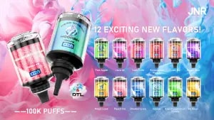 Dispositivos Mega Shisha Hookah con 12 nuevos sabores en exhibición, incluidos Peach Ice, Hawaii, Two Apple, Love 66, Lady Killa, Strawberry Punch, Lush Ice, Grape Mint, Magic Love, Blueberry Ice, Kiwi Passionfruit Guava y Mi Amor, mostrando diseños coloridos y texto "100K PUFFS".