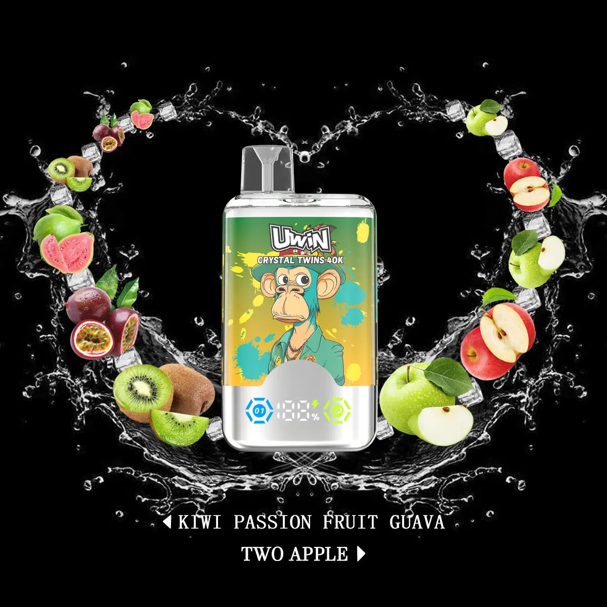 Uwin Crystal Twins 40K Puffs Vape Dual Flavors Original E-Zigarette-Nikotin Optionen: 0%, 2%, 3%, 5% Puffs: Bis zu 40.000 Züge E-Liquid Kapazität: 32ml Mesh Coil: 0,6Ω Wiederaufladbarer Akku: 850mAh Smart Screen Type-C Crystal Design Aromen: 10 Optionen verfügbar Verpackung: 10 Stück/Karton