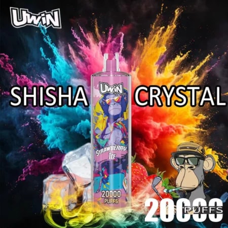 Uwin Shisha Hookah Crystal 20000 offers 20k puffs, 22mL e-liquid capacity, mesh coil, direct-to-lung draw, rechargeable battery, sleek design, 12 flavors, and multiple nicotine options.