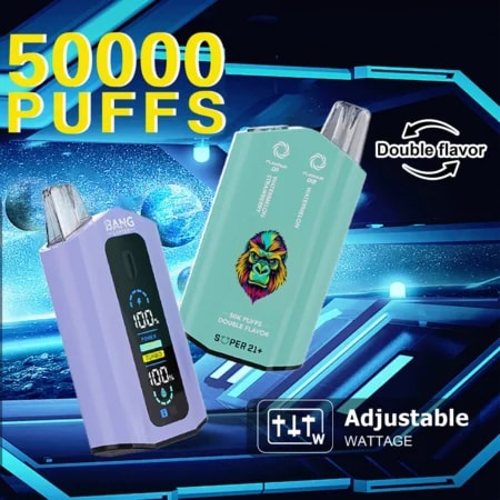 El Bang Leader 50K Puffs Vape cuenta con 50.000 bocanadas, 36 ml de e-líquido, una batería recargable de 650 mAh, bobina de malla doble, potencia ajustable, sabores duales, carga tipo C y 12 sabores únicos.
