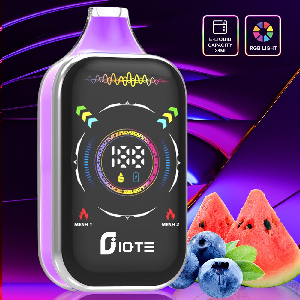 IQTE 50000 Puffs Vape mit hoher Kapazität, 38 ml E-Liquid, Dual-Mesh-Coil, LED-Display, RGB-Beleuchtung, einstellbarem Luftstrom und Schnellladefunktion Typ C. Bietet 2% und 5% Nikotin für langanhaltenden, individuellen Dampfgenuss.