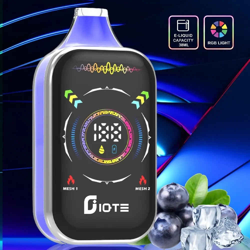IQTE 50000 Puffs Vape mit hoher Kapazität, 38 ml E-Liquid, Dual-Mesh-Coil, LED-Display, RGB-Beleuchtung, einstellbarem Luftstrom und Schnellladefunktion Typ C. Bietet 2% und 5% Nikotin für langanhaltenden, individuellen Dampfgenuss.