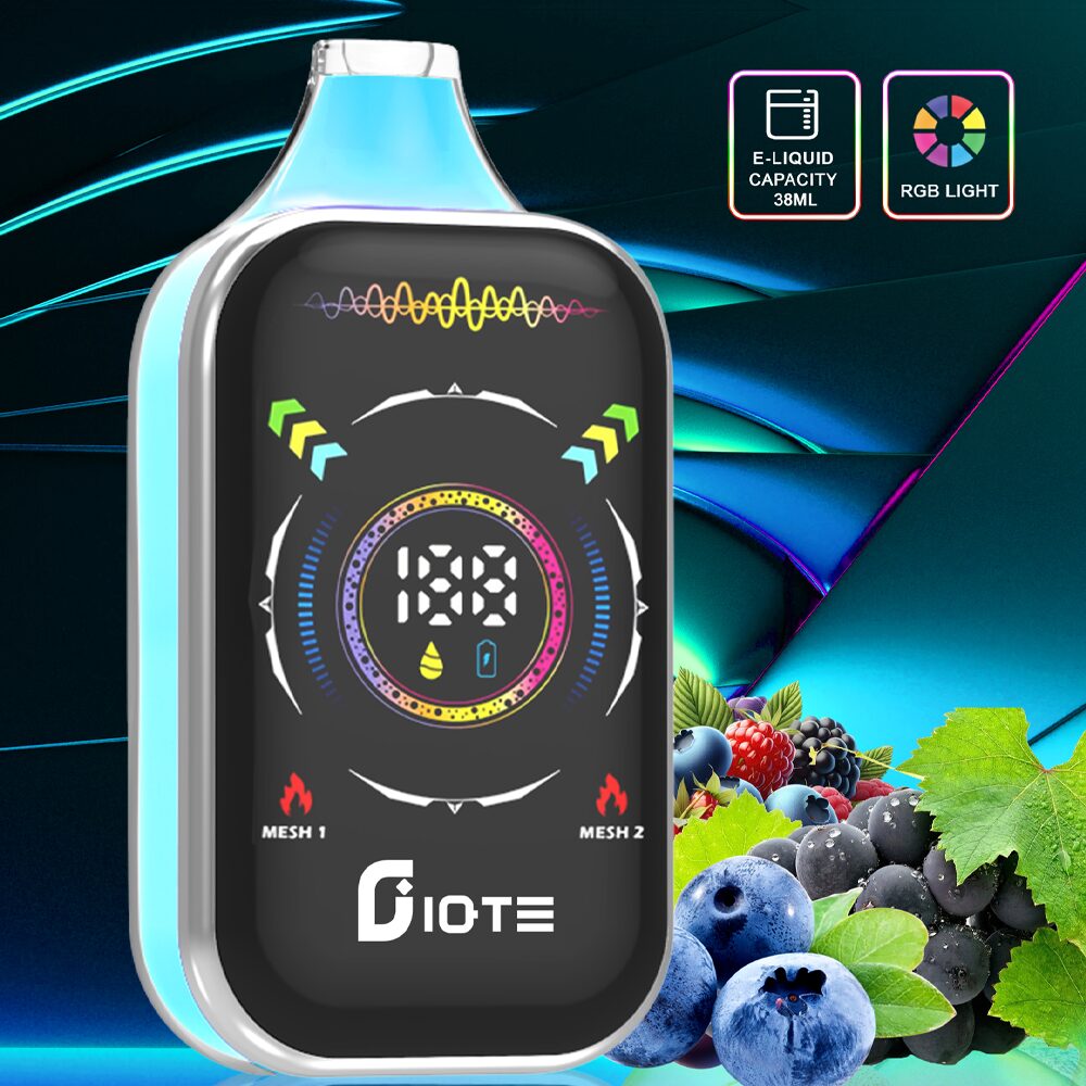 IQTE 50000 Puffs Vape mit hoher Kapazität, 38 ml E-Liquid, Dual-Mesh-Coil, LED-Display, RGB-Beleuchtung, einstellbarem Luftstrom und Schnellladefunktion Typ C. Bietet 2% und 5% Nikotin für langanhaltenden, individuellen Dampfgenuss.