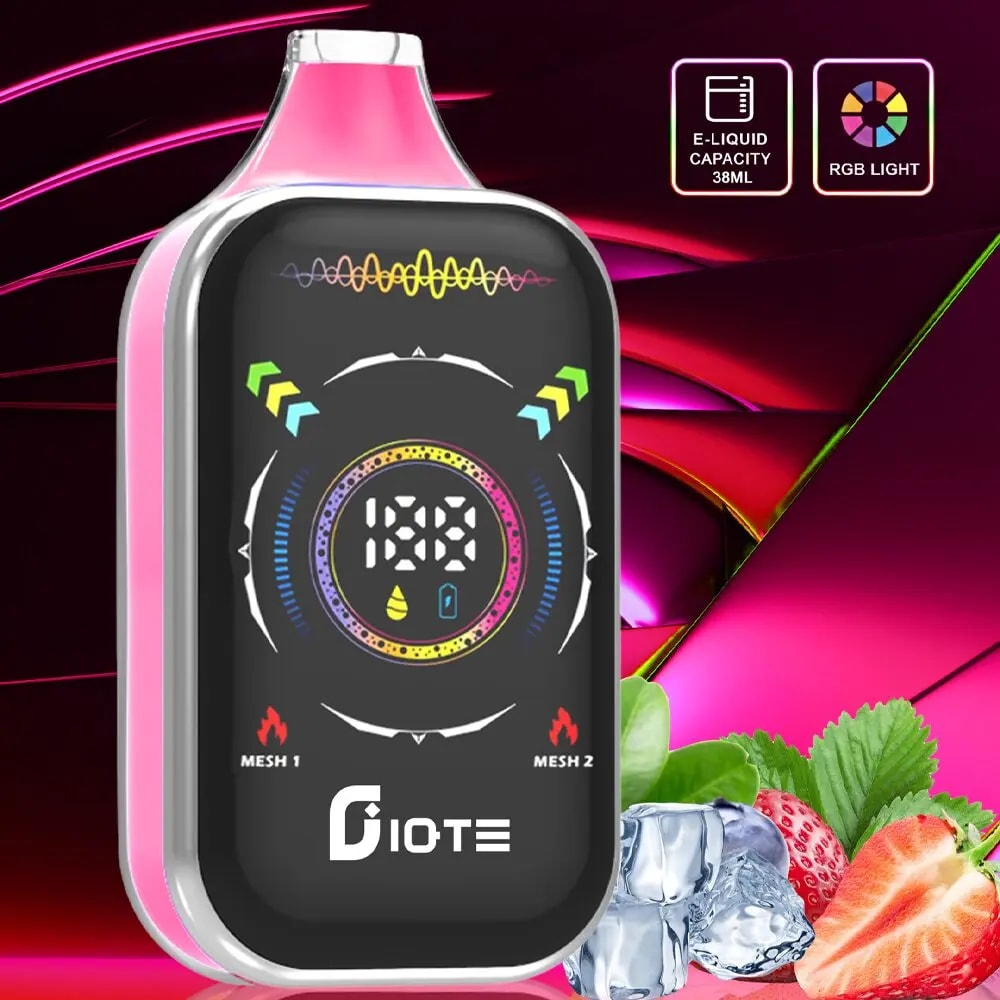 IQTE 50000 Puffs Vape mit hoher Kapazität, 38 ml E-Liquid, Dual-Mesh-Coil, LED-Display, RGB-Beleuchtung, einstellbarem Luftstrom und Schnellladefunktion Typ C. Bietet 2% und 5% Nikotin für langanhaltenden, individuellen Dampfgenuss.
