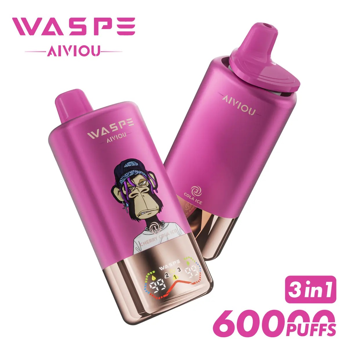 Waspe 60K Vape offre jusqu'à 60 000 bouffées, trois saveurs commutables, des options de nicotine 0–5%, un e-liquide de 54 ml, un écran intelligent et une charge rapide pour une expérience de vapotage puissante et savoureuse.