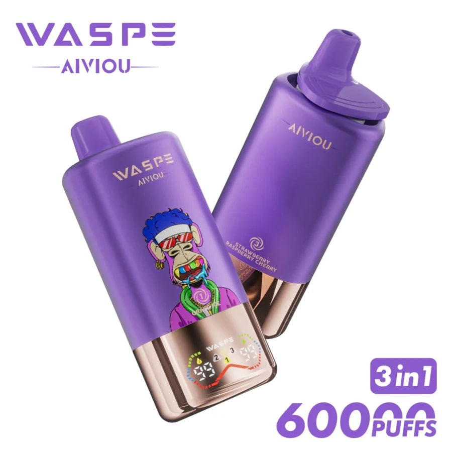 Waspe 60K Vape offre fino a 60.000 tiri, tripla possibilità di cambiare l'aroma, opzioni di nicotina 0–5%, e-liquid da 54 ml, display intelligente e ricarica rapida per un'esperienza di svapo potente e saporita.