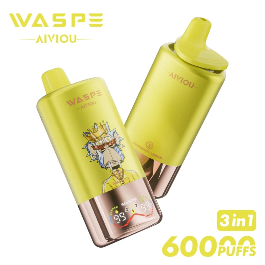 Waspe 60K Vape offre fino a 60.000 tiri, tripla possibilità di cambiare l'aroma, opzioni di nicotina 0–5%, e-liquid da 54 ml, display intelligente e ricarica rapida per un'esperienza di svapo potente e saporita.