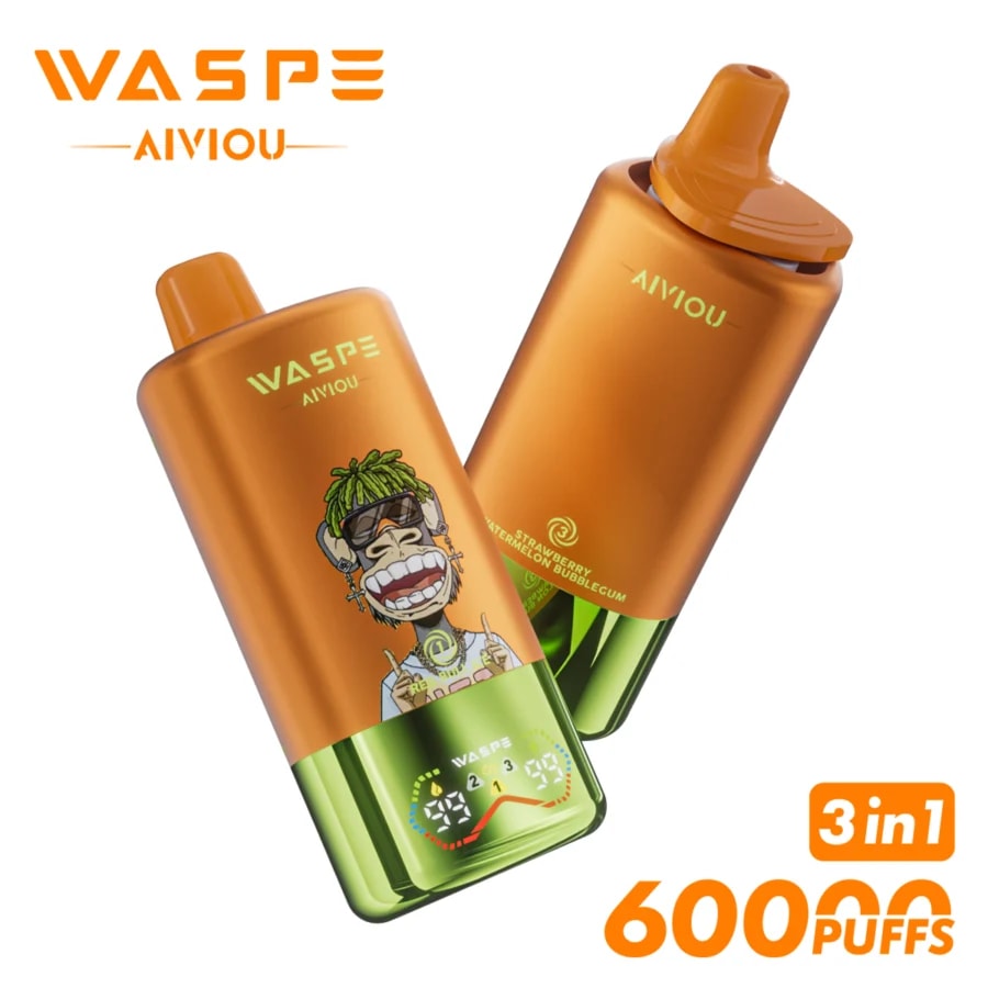 Waspe 60K Vape offre fino a 60.000 tiri, tripla possibilità di cambiare l'aroma, opzioni di nicotina 0–5%, e-liquid da 54 ml, display intelligente e ricarica rapida per un'esperienza di svapo potente e saporita.