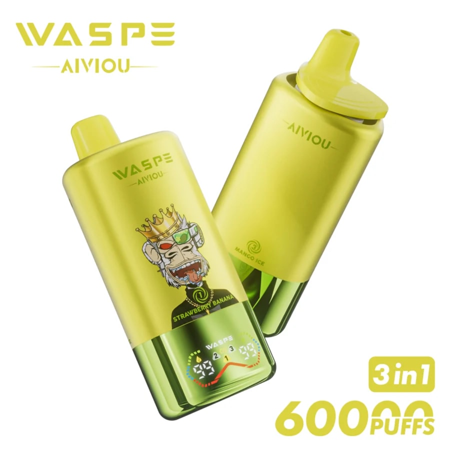 Waspe 60K Vape offre fino a 60.000 tiri, tripla possibilità di cambiare l'aroma, opzioni di nicotina 0–5%, e-liquid da 54 ml, display intelligente e ricarica rapida per un'esperienza di svapo potente e saporita.