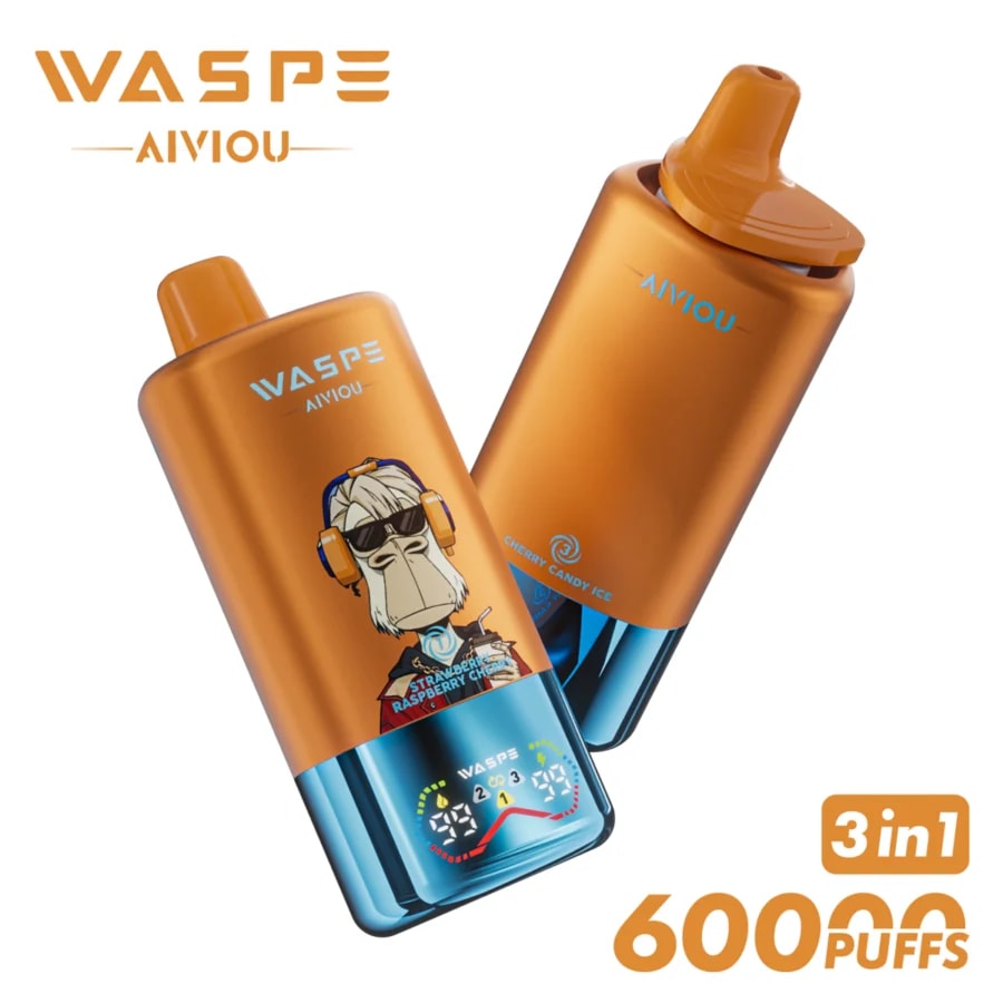 Waspe 60K Vape offre fino a 60.000 tiri, tripla possibilità di cambiare l'aroma, opzioni di nicotina 0–5%, e-liquid da 54 ml, display intelligente e ricarica rapida per un'esperienza di svapo potente e saporita.