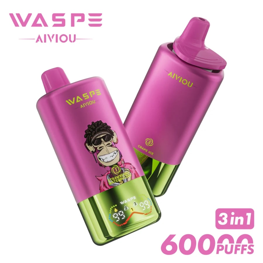 Waspe 60K Vape offre fino a 60.000 tiri, tripla possibilità di cambiare l'aroma, opzioni di nicotina 0–5%, e-liquid da 54 ml, display intelligente e ricarica rapida per un'esperienza di svapo potente e saporita.
