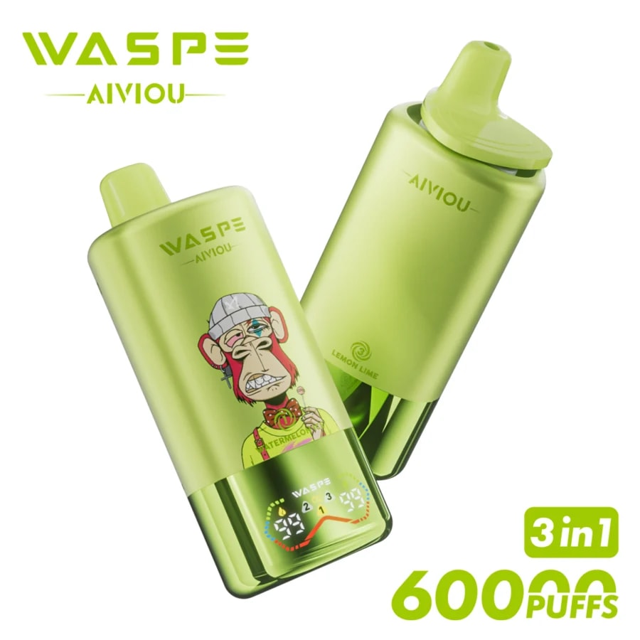 Waspe 60K Vape offre fino a 60.000 tiri, tripla possibilità di cambiare l'aroma, opzioni di nicotina 0–5%, e-liquid da 54 ml, display intelligente e ricarica rapida per un'esperienza di svapo potente e saporita.