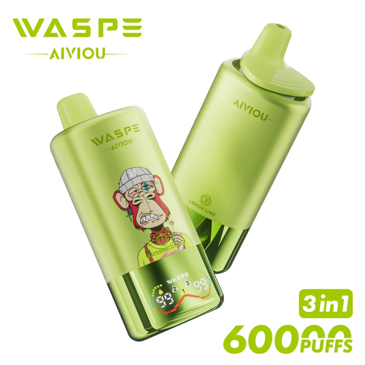 Waspe 60K Vape offre jusqu'à 60 000 bouffées, trois saveurs commutables, des options de nicotine 0–5%, un e-liquide de 54 ml, un écran intelligent et une charge rapide pour une expérience de vapotage puissante et savoureuse.