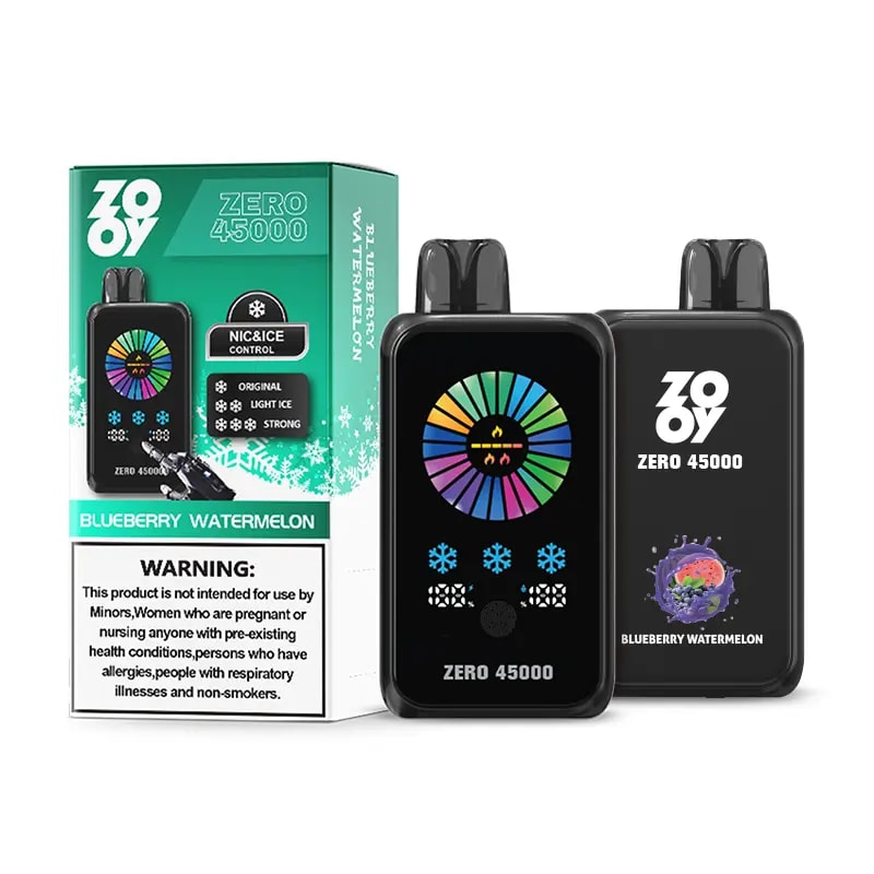 Zooy Zero 45000 Puffs Vapeは、NIC&ICEコントロール、調整可能なエアフロー、デュアルメッシュコイル、スマートディスプレイを備えた最大45,000パフを提供します。
