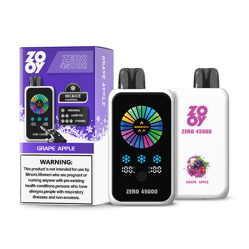 Zooy Zero 45000 Puffs Vapeは、NIC&ICEコントロール、調整可能なエアフロー、デュアルメッシュコイル、スマートディスプレイを備えた最大45,000パフを提供します。
