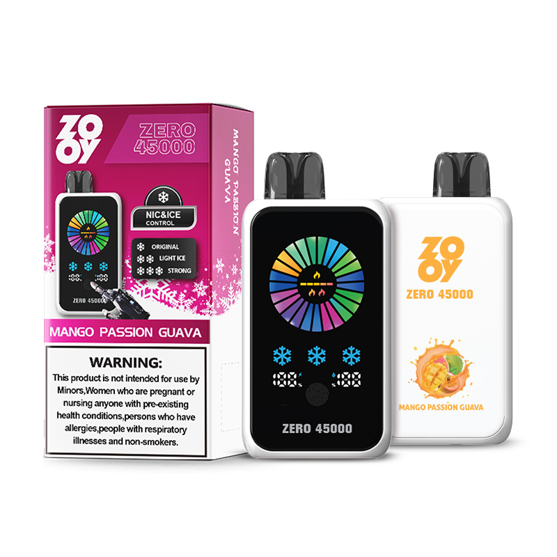Zooy Zero 45000 Puffs Vapeは、NIC&ICEコントロール、調整可能なエアフロー、デュアルメッシュコイル、スマートディスプレイを備えた最大45,000パフを提供します。
