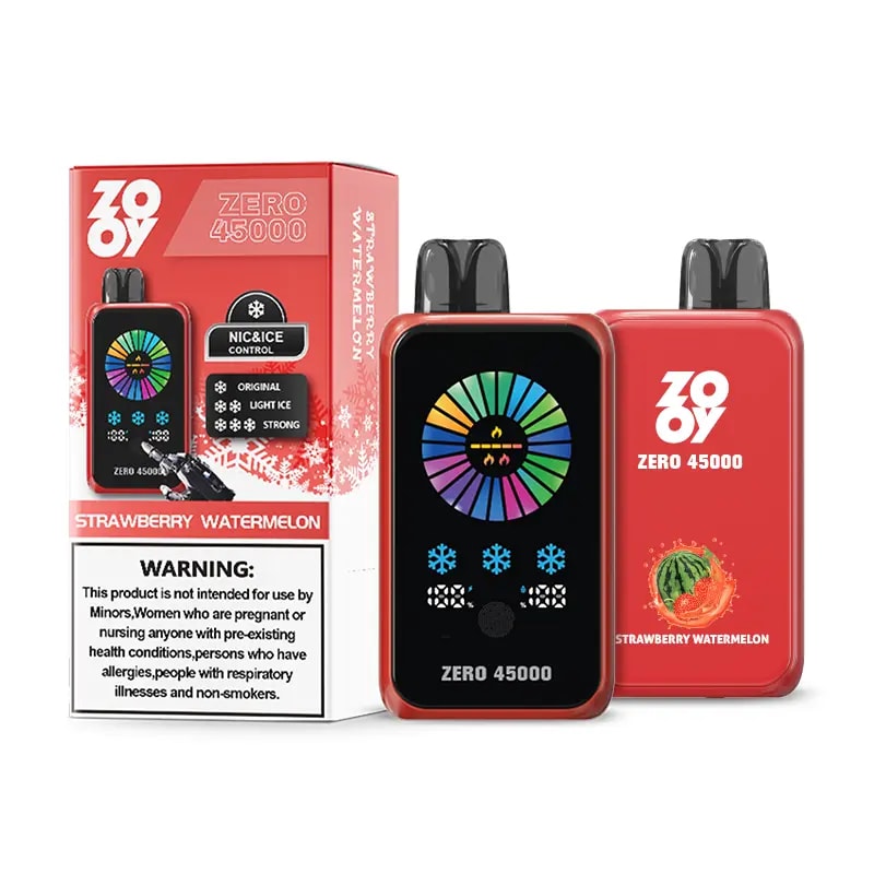 Zooy Zero 45000 Puffs Vapeは、NIC&ICEコントロール、調整可能なエアフロー、デュアルメッシュコイル、スマートディスプレイを備えた最大45,000パフを提供します。