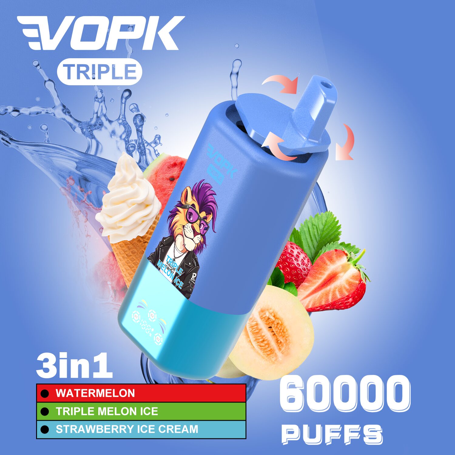 VOPK Triple 60000 60k Puffs 3 in 1 Flavors Vape Smart Screen Original E-Cigarette – Image 2