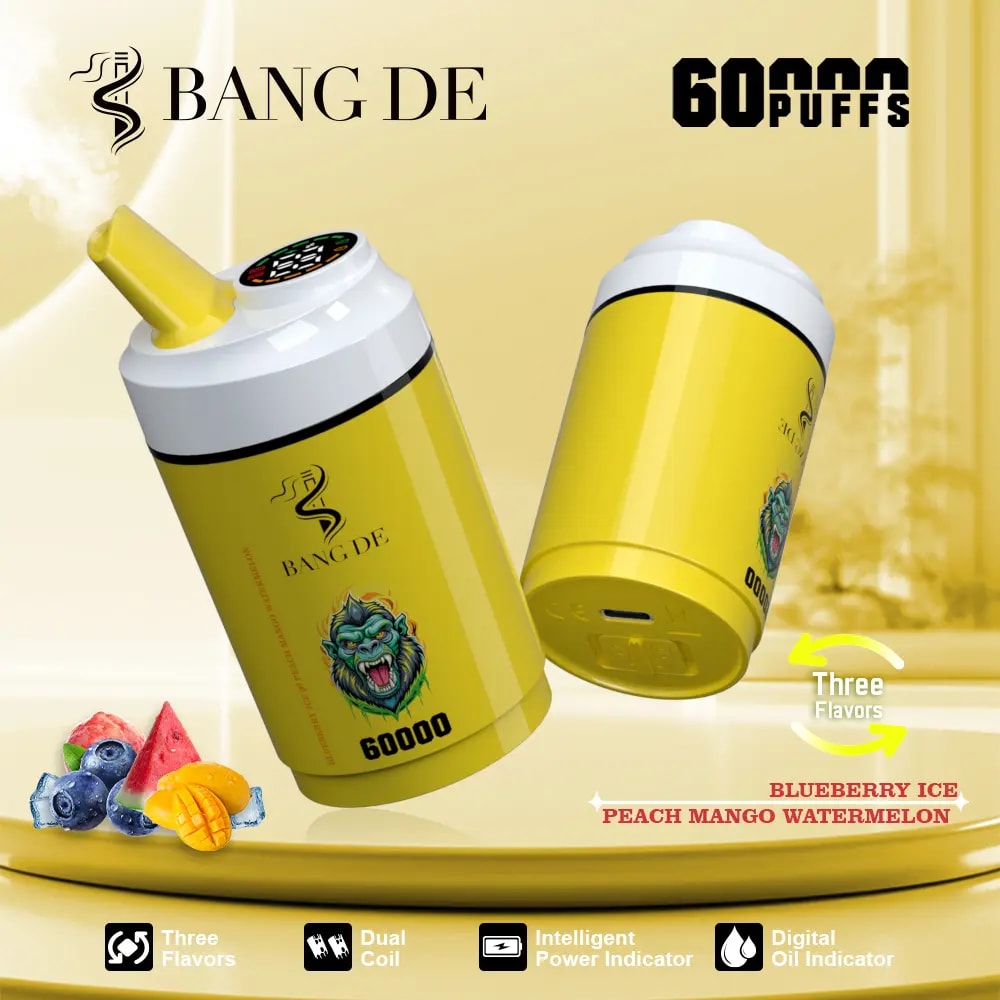 Bang de 60000 Puffs Vapeは、3-in-1フレーバー、デュアルコイル、調整可能なニコチン、12のフレーバー、スマートディスプレイ、および強力で長持ちするvapeのためのタイプC充電を提供します。