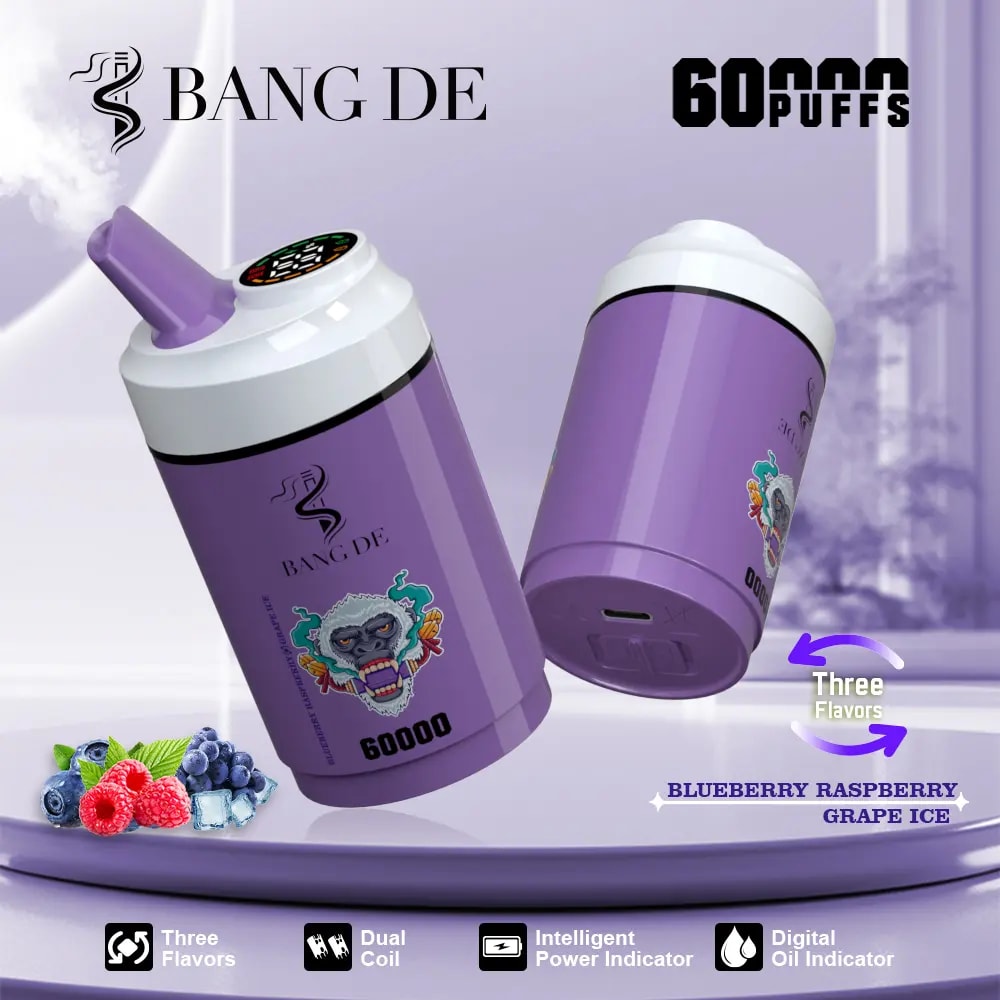 Bang de 60000 Puffs Vapeは、3-in-1フレーバー、デュアルコイル、調整可能なニコチン、12のフレーバー、スマートディスプレイ、および強力で長持ちするvapeのためのタイプC充電を提供します。
