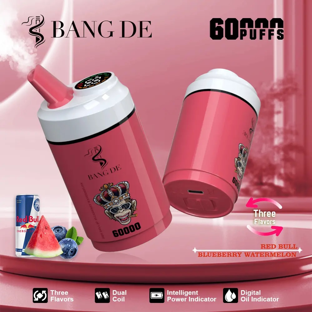Bang de 60000 Puffs Vapeは、3-in-1フレーバー、デュアルコイル、調整可能なニコチン、12のフレーバー、スマートディスプレイ、および強力で長持ちするvapeのためのタイプC充電を提供します。