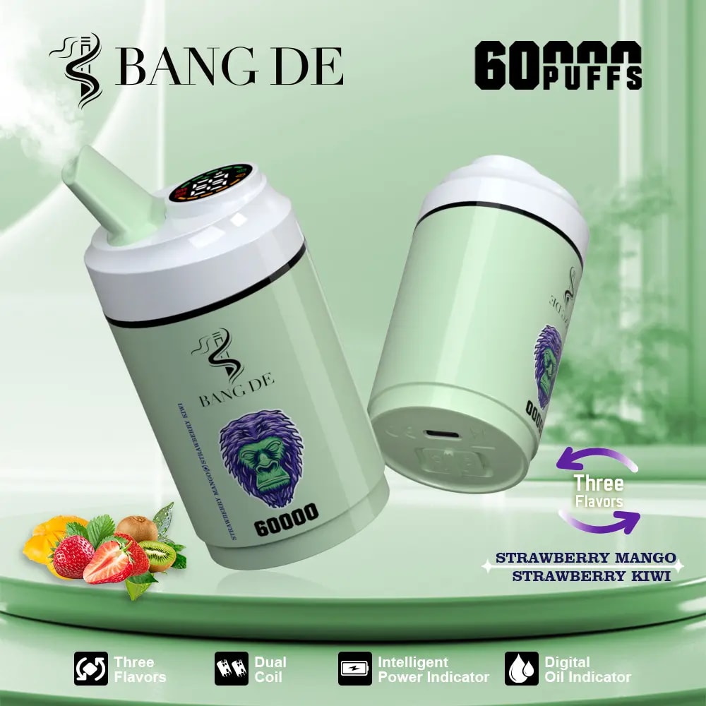 Bang de 60000 Puffs Vapeは、3-in-1フレーバー、デュアルコイル、調整可能なニコチン、12のフレーバー、スマートディスプレイ、および強力で長持ちするvapeのためのタイプC充電を提供します。