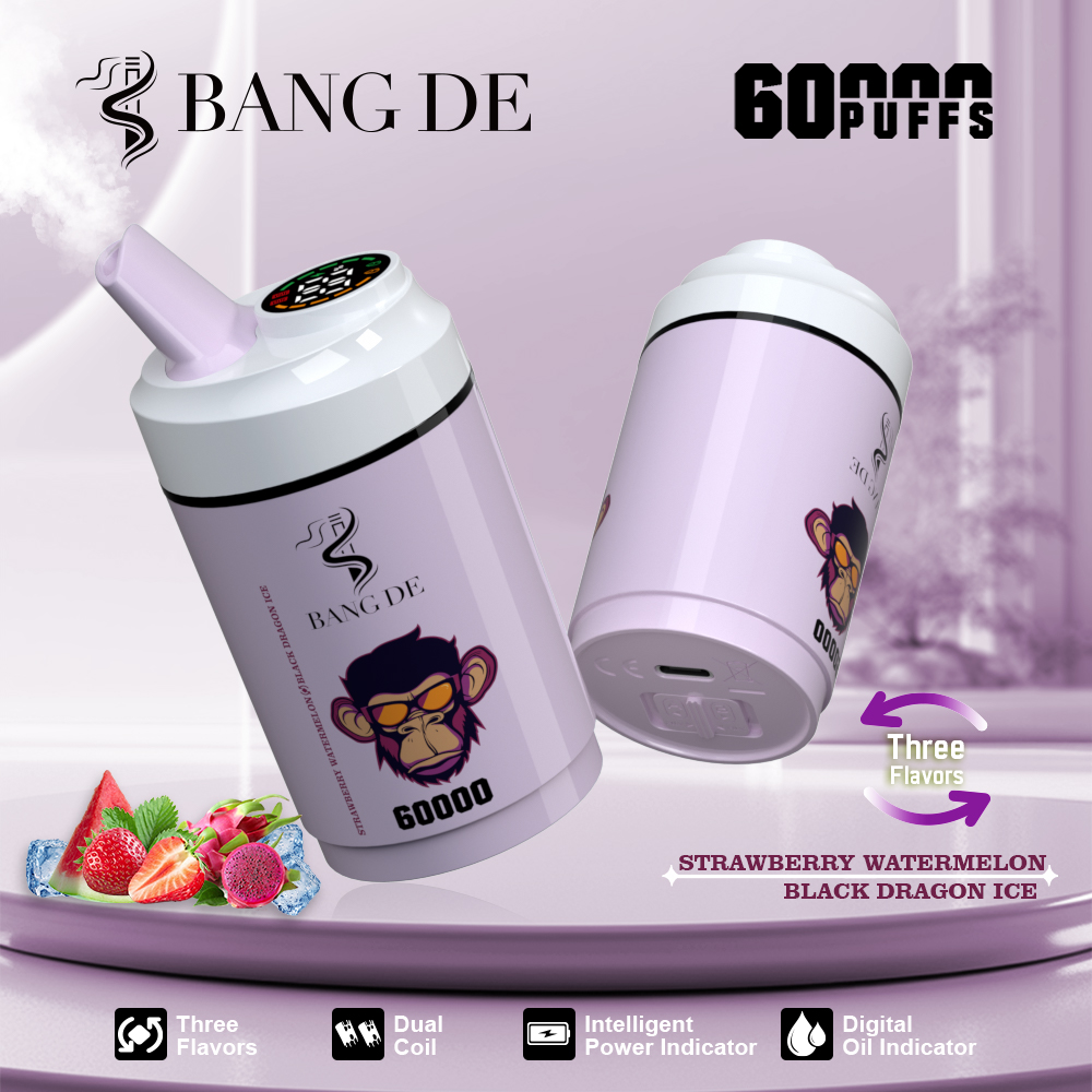 Bang de 60000 Puffs Vapeは、3-in-1フレーバー、デュアルコイル、調整可能なニコチン、12のフレーバー、スマートディスプレイ、および強力で長持ちするvapeのためのタイプC充電を提供します。