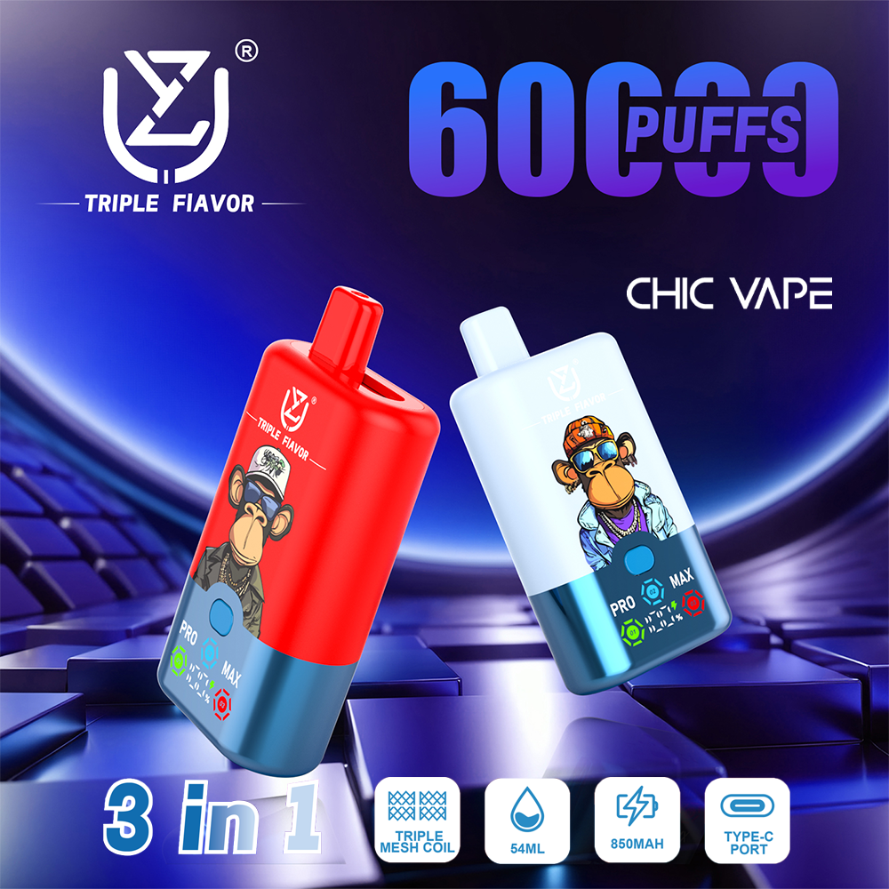 Der UZY Triple Flavor 60000 Puffs Vape bietet 3-in-1-Aromen, 54 ml E-Liquid, eine Dreifach-Mesh-Spule, einen 850-mAh-Akku, ein intelligentes LED-Display und 0%/2%/3%/5% Nikotin und sorgt für ein anpassbares und lang anhaltendes Dampferlebnis.