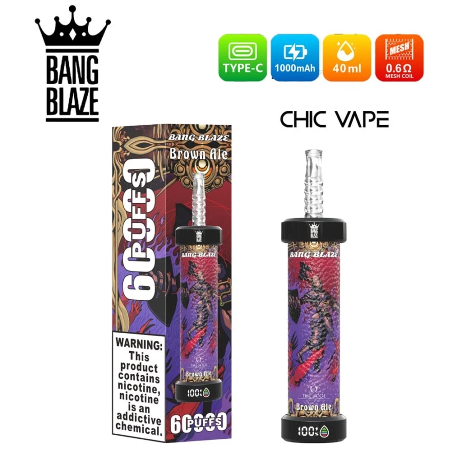 Bang Blaze 60000 Puffs DTL Vape ofrece nicotina 0%, 2%, 3% y 5%, capacidad de 40 ml, batería de 1000 mAh, resistencia de malla y pantalla LED. Disfruta de sabores intensos, nubes densas y un rendimiento duradero en 10 sabores, en cajas de 8 unidades.