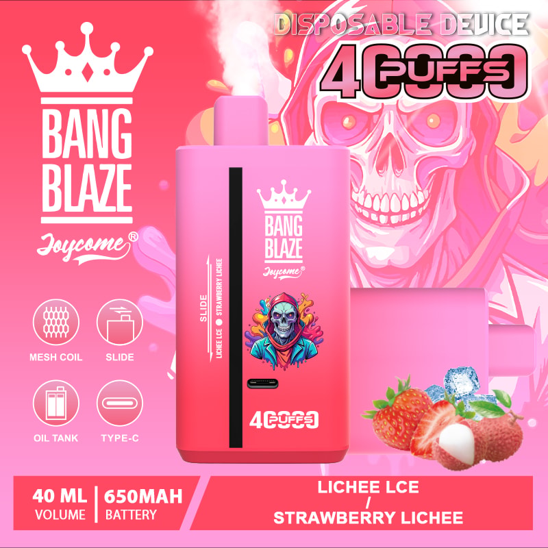 Bang Blaze 40000 Puffs Vape offers dual flavors, 40mL e-liquid, and a 650mAh battery—perfect for long-lasting, flavorful vaping with smooth dual mesh coil performance.
