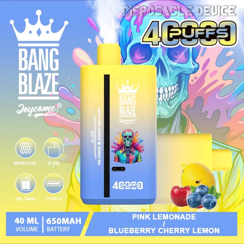 Bang Blaze 40000 Puffs Vape offers dual flavors, 40mL e-liquid, and a 650mAh battery—perfect for long-lasting, flavorful vaping with smooth dual mesh coil performance.