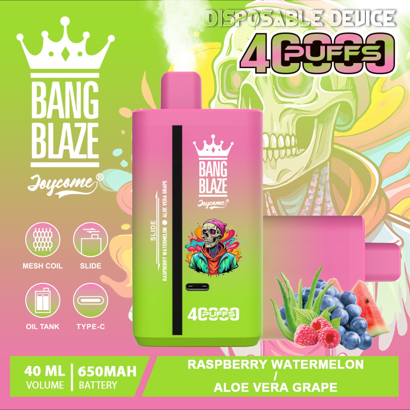Bang Blaze 40000 Puffs Vape offers dual flavors, 40mL e-liquid, and a 650mAh battery—perfect for long-lasting, flavorful vaping with smooth dual mesh coil performance.