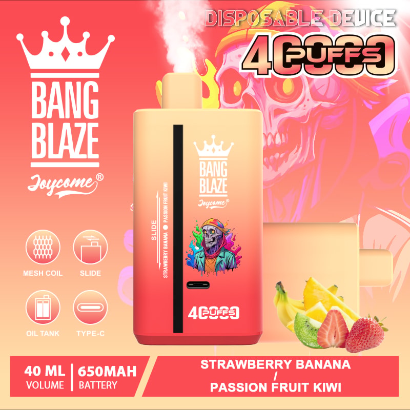 Bang Blaze 40000 Puffs Vape offers dual flavors, 40mL e-liquid, and a 650mAh battery—perfect for long-lasting, flavorful vaping with smooth dual mesh coil performance.