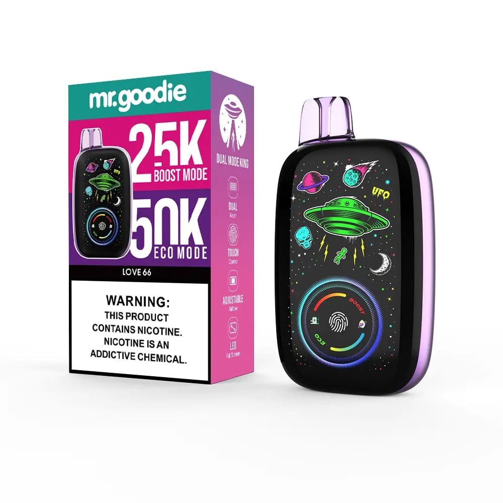 Le vapoteur Mr.Goodie Dual Mode King 50000 Puffs offre deux modes, un contrôle tactile, une batterie de 1000 mAh, une capacité de 40 ml, une double bobine en maille et 10 saveurs riches, parfait pour un vapotage doux, puissant et personnalisable à tout moment et en tout lieu.